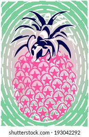 in shades of pink and green colors of spring and summer have a background and line effect. There are tons of illustrations in a pineapple in it. This pineapple embellished with stars. vector print