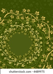 Shades of yellow and green ornate floral vines in circles