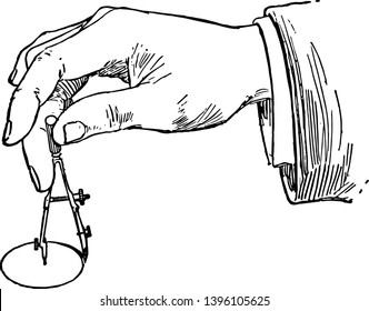 Shading a Circle Using Compass toward the lower right hand corner drawing the bases and the extension of their sides vintage line drawing or engraving illustration.