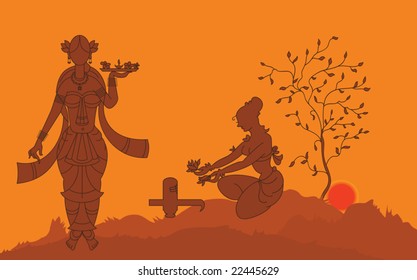 Shadow Art, women worshiping shivling