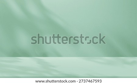 Shadow Background,Color Mint green wall with white light texture overlay on empty studio wall.Minimal soft shadow light blurred leaves.Vector 3d backdrop blank floor display podium for Spring product 