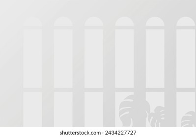 shadow of big windows with a large leaves plant on white color wall background. Used for backgrounds, cardboards, tropic concepts, autumn for product presentation podium and mockup. Editable. EPS 10