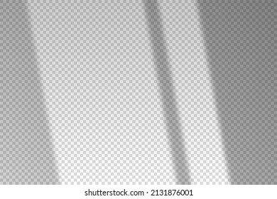 Shadow blinds. Sun light from window. Overlay effect. Shade jalousie Isolated on transparent background. Window blind. Reflected shadows on wall. Natural shades. Shading mockup. Vector illustration