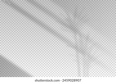 Shadow blinds. Sun light from window. Overlay effect. Shade jalousie transparent. Isolated background. Window blind. Reflected shadows on wall. Realistic soft shade. Horizontal shading mockup. Vector