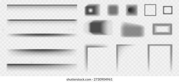 Línea de papel de caja de sombra Conjunto de divisor de marco de página 3d, Plantilla de efecto de Vector de marco de caja de sombra cuadrada, efecto de caída realista. Divisor de caja de sombra y rectángulo.
