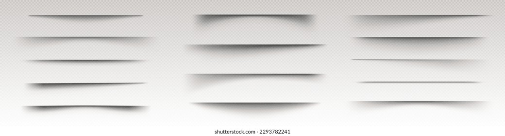 Shadow box paper line vector. 3d page frame divider set. Isolated realistic shade border pack. Bottom overlay element design asset illustration for website interface. Sheet edge layout collection