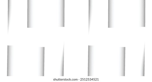Shadow box paper line vector. 3d page frame divider set. Isolated realistic shade border pack. Bottom overlay element design asset illustration for website interface.