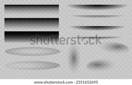 Shadow box paper line vector. 3d page frame divider set. Isolated realistic shade border pack. Bottom overlay element design asset illustration for website interface. Sheet edge layout collection.
