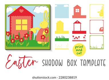 Shadow box or shadow postcard easter. Rabbit house. Children's DIY carving.