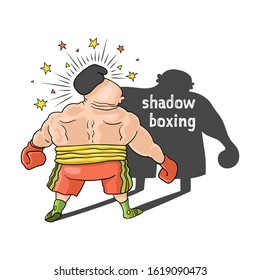 Shadow boxing. Comic vector illustration. Print and web concept.