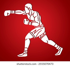 Shadow Boxing Sport Boxer Fighting Punching Action Fighter Cartoon Graphic Vector