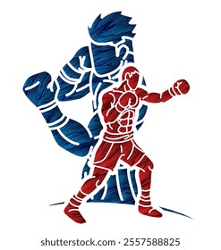 Shadow Boxing Sport Boxer Fighting Mix Action Cartoon Graphic  Vector