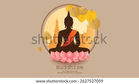 Shadow buddha sitting on a lotus for social media posts banner vector illustration background - Buddhism Magha Puja, Asanha Puja, Vesak Puja Day, Thailand culture