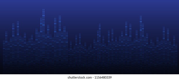 Shadow Building at Night, Sound waves oscillating dark blue light