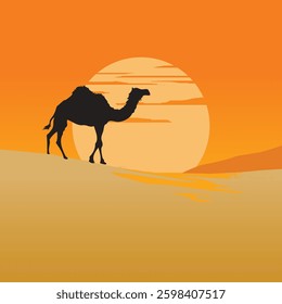 Shadow of a camel on the horizon, Simple vector illustration