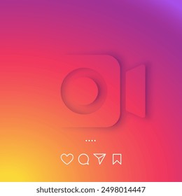 The shadow of the camera icon on a colorful gradient background and a set of web interface icons. Social media concept. Vector