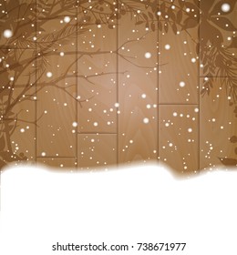 Shadow cast by branches and flowers on wooden background. Christmas vector illustration