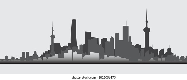 Vista panorámica de la sombra de la ciudad. Edificios de arquitectura urbana. Esbozo de Cityscape.Vector EPS 10.