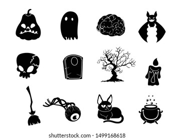 The shadow Collection of halloween silhouettes icon and characte. The website in the Halloween festival. Vector clipart illustration isolated on white background