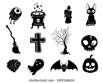 The shadow Collection of halloween silhouettes icon and characte. The website in the Halloween festival. Vector clipart illustration isolated on white background