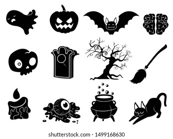 The shadow Collection of halloween silhouettes icon and characte. The website in the Halloween festival. Vector clipart illustration isolated on white background