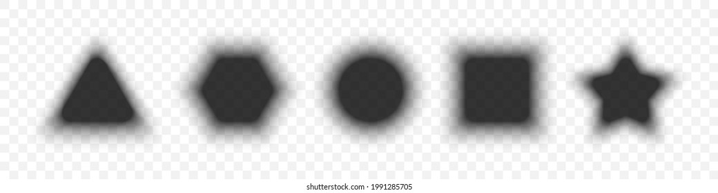 Colección de sombras. Sombra realista con bordes suaves de diferentes formas. Sombras de efecto. Sombras grises aisladas en un fondo transparente. Ilustración del vector