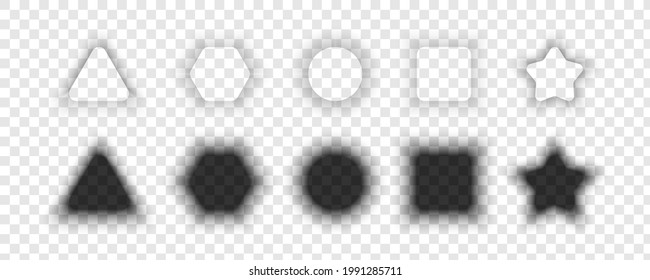Shadow collection. Realistic Shadow with soft edges different shapes. Effect Shadows. Gray Shadows isolated on transparent background. Vector illustration