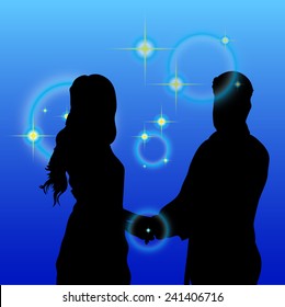 Shadow couple and rings on a blue background vector. 
