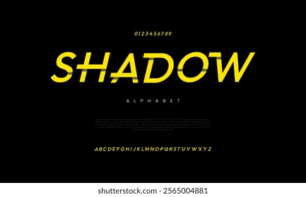 Shadow creative modern geometric urban alphabet font. Digital abstract futuristic, game, techno, robot, music, logo, sport, minimal technology typography. Simple numeric vector illustration