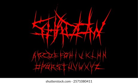 Shadow, dark Lettering vector font type style Gothic bloody spiky Sharply branched designs Y2k Ghotic tattoo font concept for apparel print