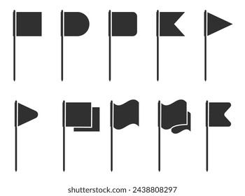 Shadow dark silhouette black flags isolated set. Vector graphic design element illustration