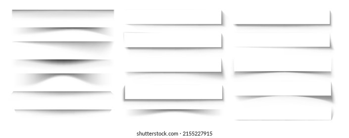 Shadow divider. Realistic paper banner shadow effect, banner poster flyer and book cover transparent layout elements. Vector isolated set. Box shade borders or frames collection on white - Shutterstock ID 2155227915