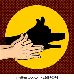 Shadow Dog Puppet Pop Art Retro Vector Illustration. Comic Book Style Imitation.