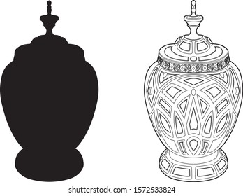 Shadow and drawing of a potiche