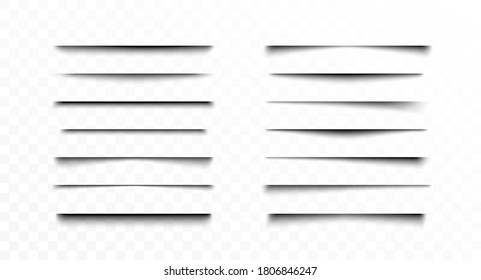 Shadow effect isolated on transparent background. Vector blank shade set for paper banners, stickers, header, pages or frame template