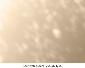 Shadow effect on beige wall. Sunbeams reflection. Blurred soft shadow from the window and leaves from outside. Sun rays shade of natural lighting. Vector abstract background mock up