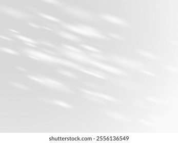 Shadow effect on white wall. Sunbeams reflection, sun rays shade of natural lighting. Vector abstract overlay background. Blurred soft shadow from the window and leaves from outside