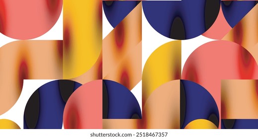 Efeito de sombra círculos brilhantes e triângulos redondos geométrica moderna arte. Ilustração de vetor para papel de parede, banner, fundo, cartão, ilustração de livro, página inicial