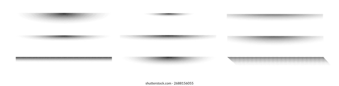 Schatteneffekte mit Halbton- und Punktmustern. Schatten in schwarzem Farbverlauf runde Textur. Vektorgrafik