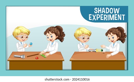 Shadow experiment with scientist kids cartoon character illustration