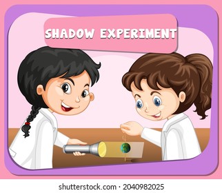 Shadow experiment with scientist kids cartoon character illustration