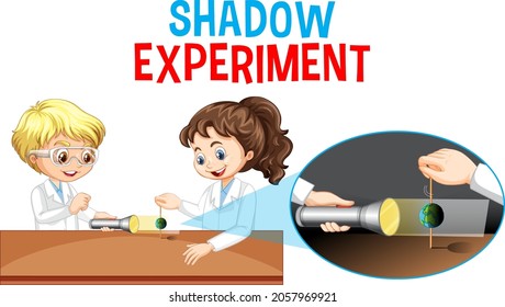 Shadow experiment with scientist kids cartoon character illustration