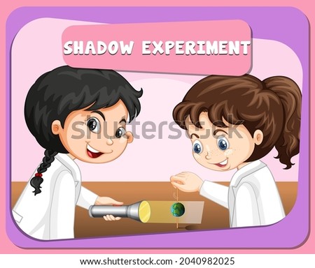 Shadow experiment with scientist kids cartoon character illustration
