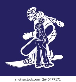 Shadow Extreme Sport Snowboarder Mix Action Snowboard Players Cartoon Graphic Vector