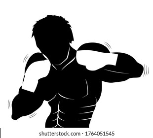 Shadow fighter. Silhouette of a man during a stroke. Vector illustration