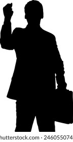 Figuras en la sombra en varias posturas: Un soldado, un civil y un individuo armado se representan en silueta contra un fondo, representando diferentes aspectos de la actividad humana.