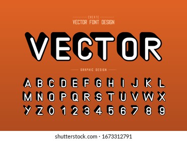 Shadow font and alphabet vector, Typeface letter and number design, Graphic text on orange background