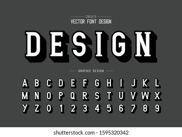 Shadow font and alphabet vector, Writing style typeface letter and number design, graphic text on background