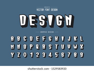 Shadow font and cartoon alphabet vector, Tall typeface letter and number design, Graphic text on background