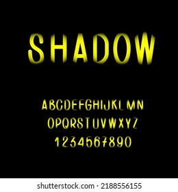 Shadow font. English foggy alphabet and numbers from 0 to 9.	